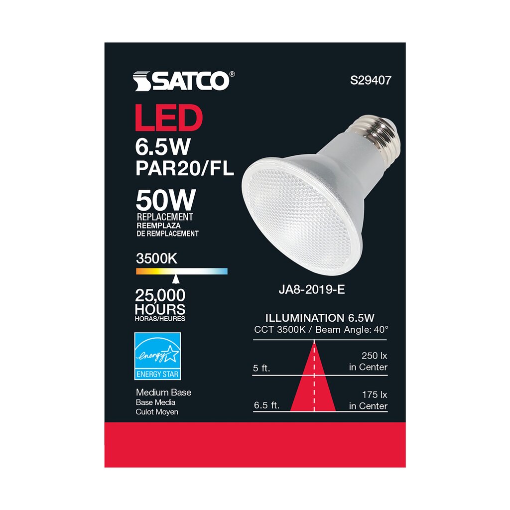 6 pack - Satco S29407 6.5W PAR20 LED Light Bulb
