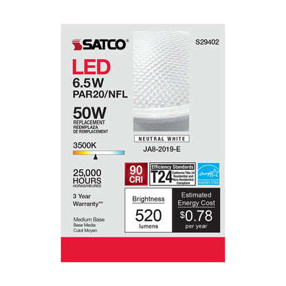 6 pack - Satco S29402 6.5W PAR20 LED Light Bulb