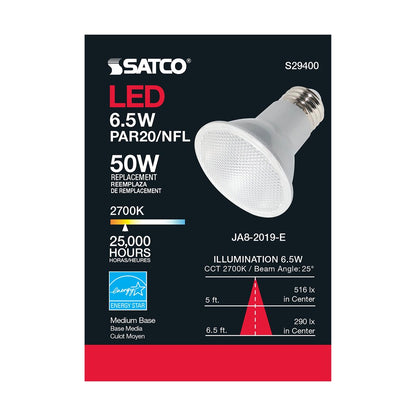 6 pack - Satco S29400 6.5W PAR20 Warm White LED Light Bulb