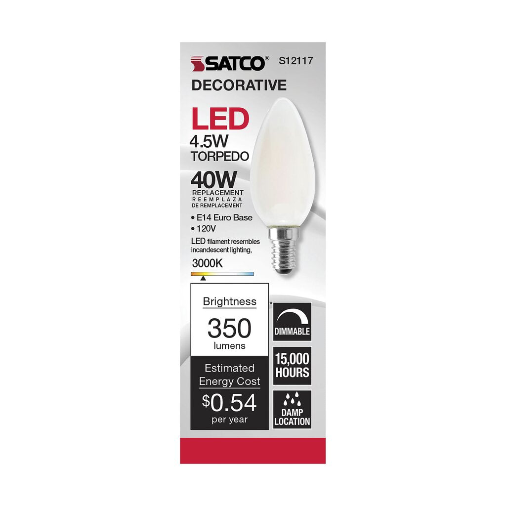 6 pack - Satco S12117 4.5W B11 LED Light Bulb