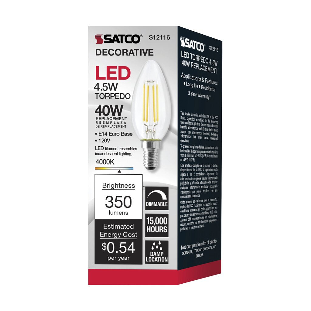 6 pack - Satco S12116 4.5W B11 LED Light Bulb