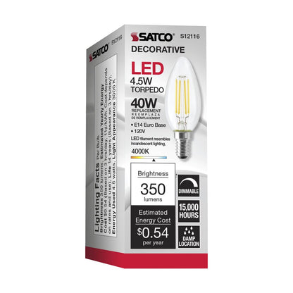 6 pack - Satco S12116 4.5W B11 LED Light Bulb