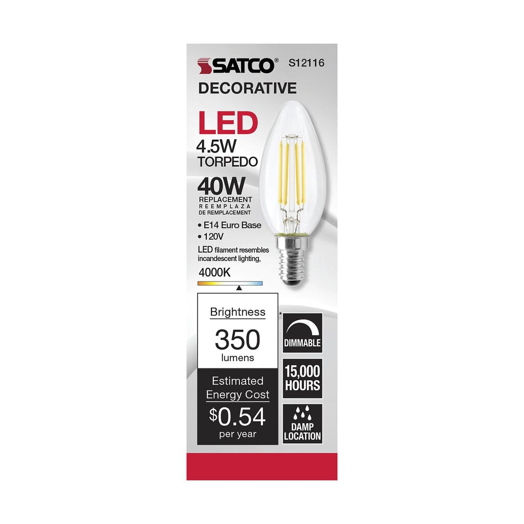 6 pack - Satco S12116 4.5W B11 LED Light Bulb