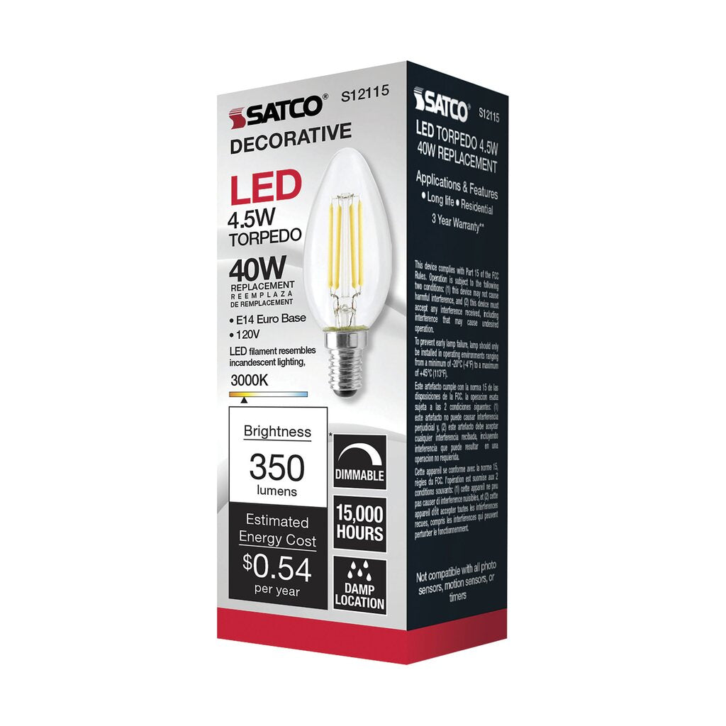 6 pack - Satco S12115 4.5W B11 LED Light Bulb