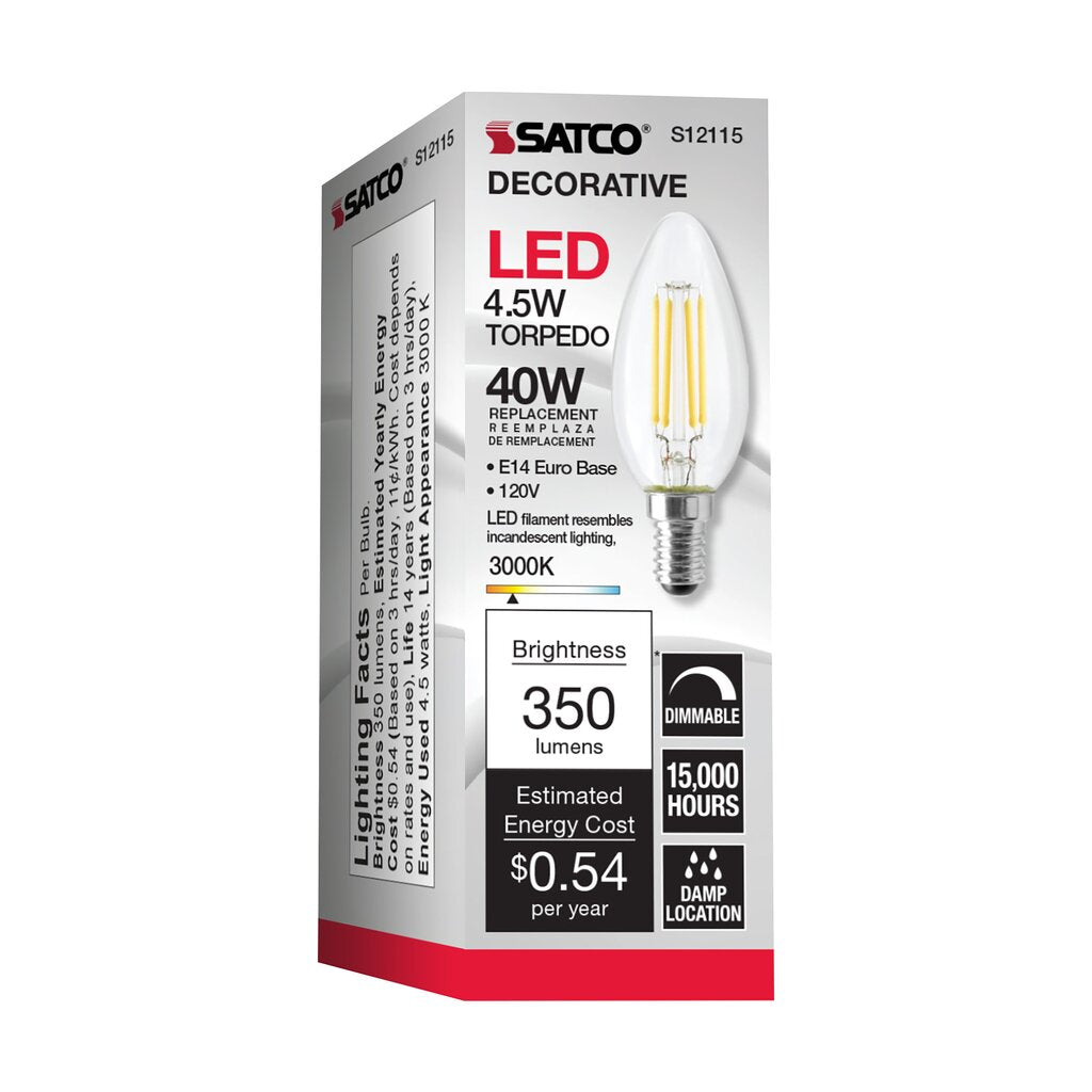6 pack - Satco S12115 4.5W B11 LED Light Bulb