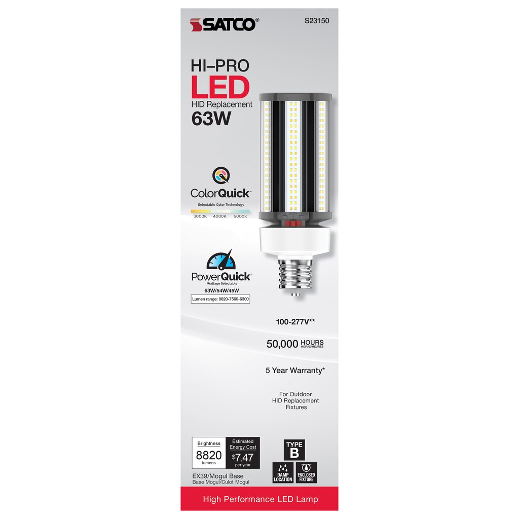 6 pack - Satco S23150 45W/54W/63W LED Light Bulb