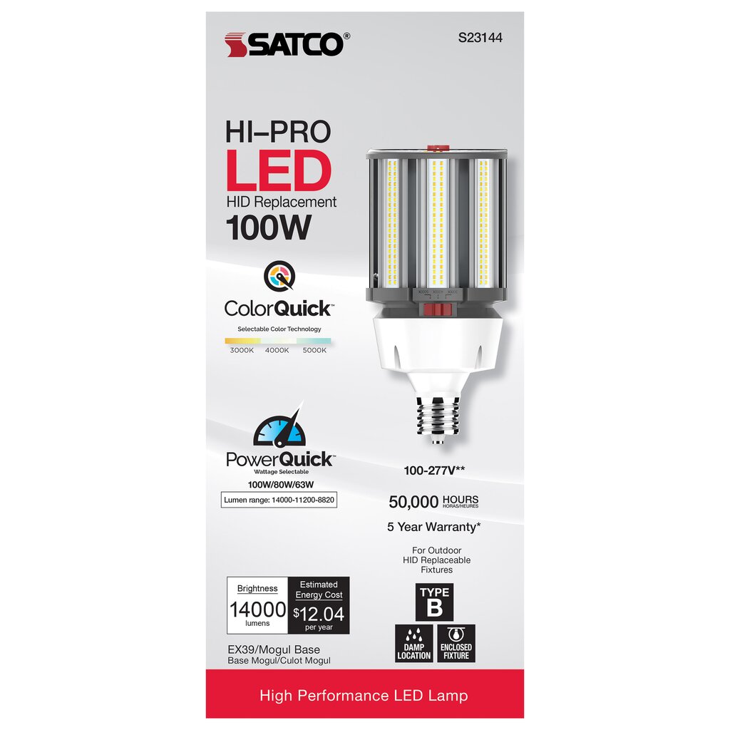 Satco S23144 63W/80W/100W LED Light Bulb