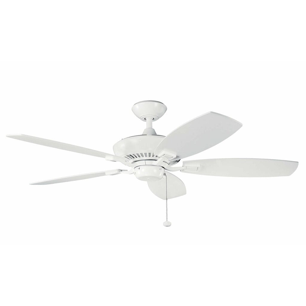 Kichler 300117WH With a White Powder Coat finish this ceiling fan is