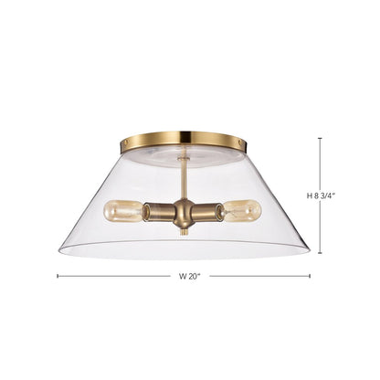 Satco 60-7422 Flush Mount Fixture Dover; 3 Light; Large Vintage Brass