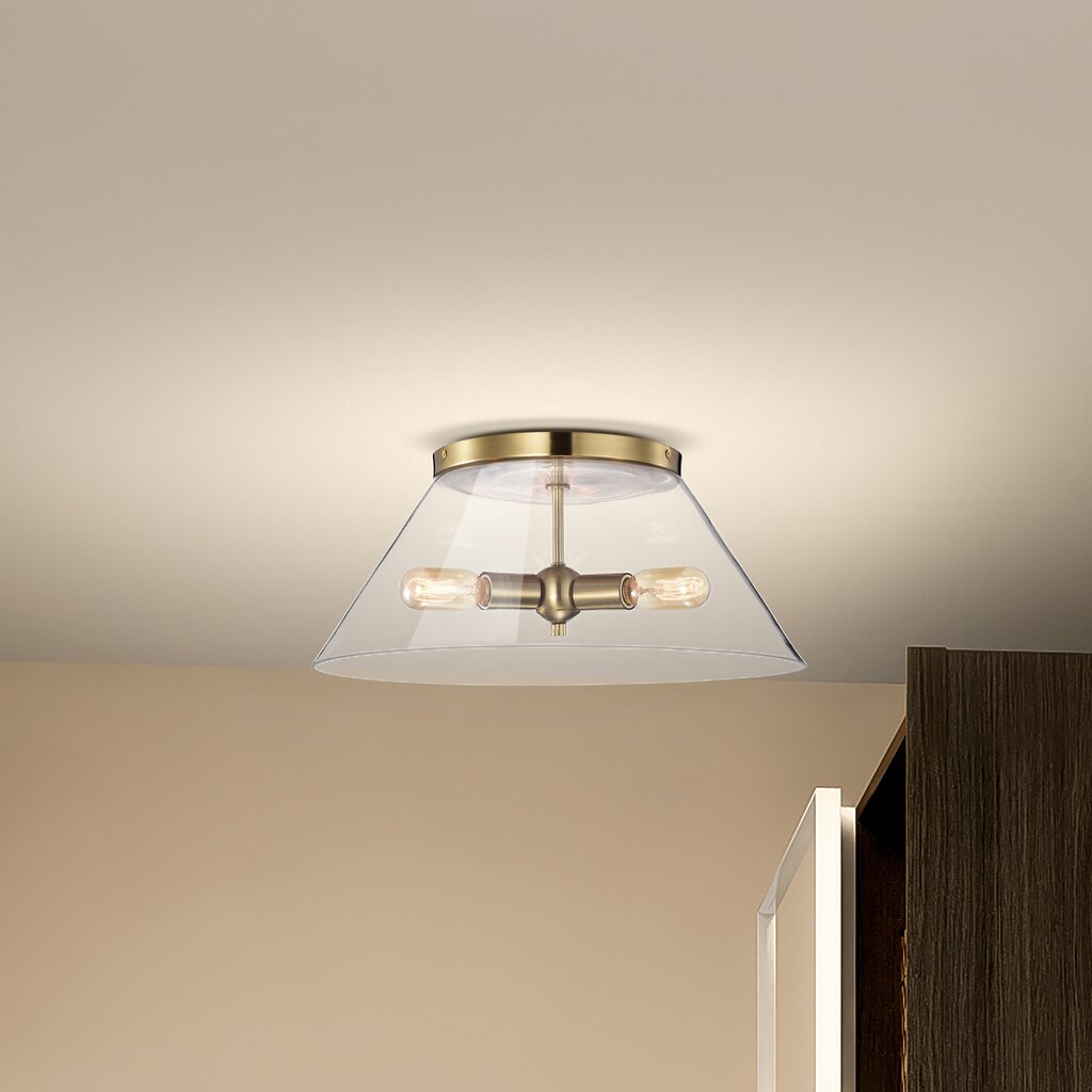 Satco 60-7422 Flush Mount Fixture Dover; 3 Light; Large Vintage Brass
