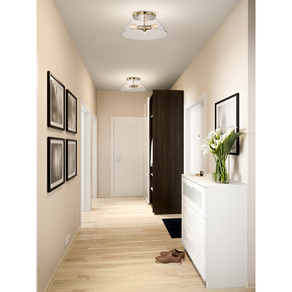 Satco 60-7422 Flush Mount Fixture Dover; 3 Light; Large Vintage Brass