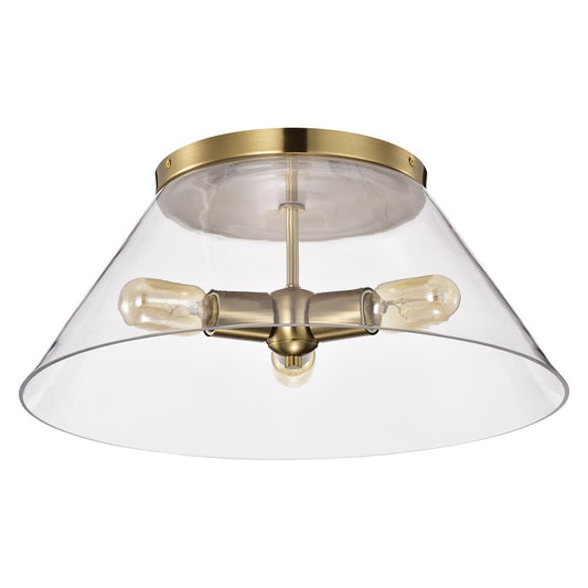 Satco 60-7422 Flush Mount Fixture Dover; 3 Light; Large Vintage Brass