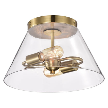 Satco 60-7419 Flush Mount Fixture Dover; 3 Light; Small Vintage Brass