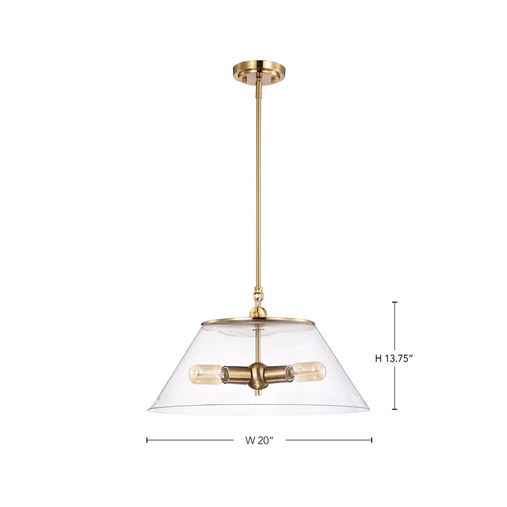 Satco 60-7416 Pendant Fixture Dover; 3 Light; Large Vintage Brass with