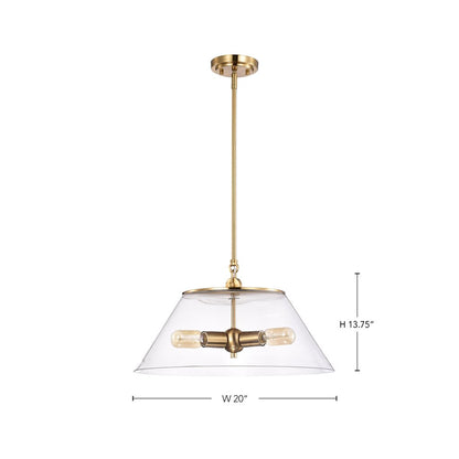 Satco 60-7416 Pendant Fixture Dover; 3 Light; Large Vintage Brass with