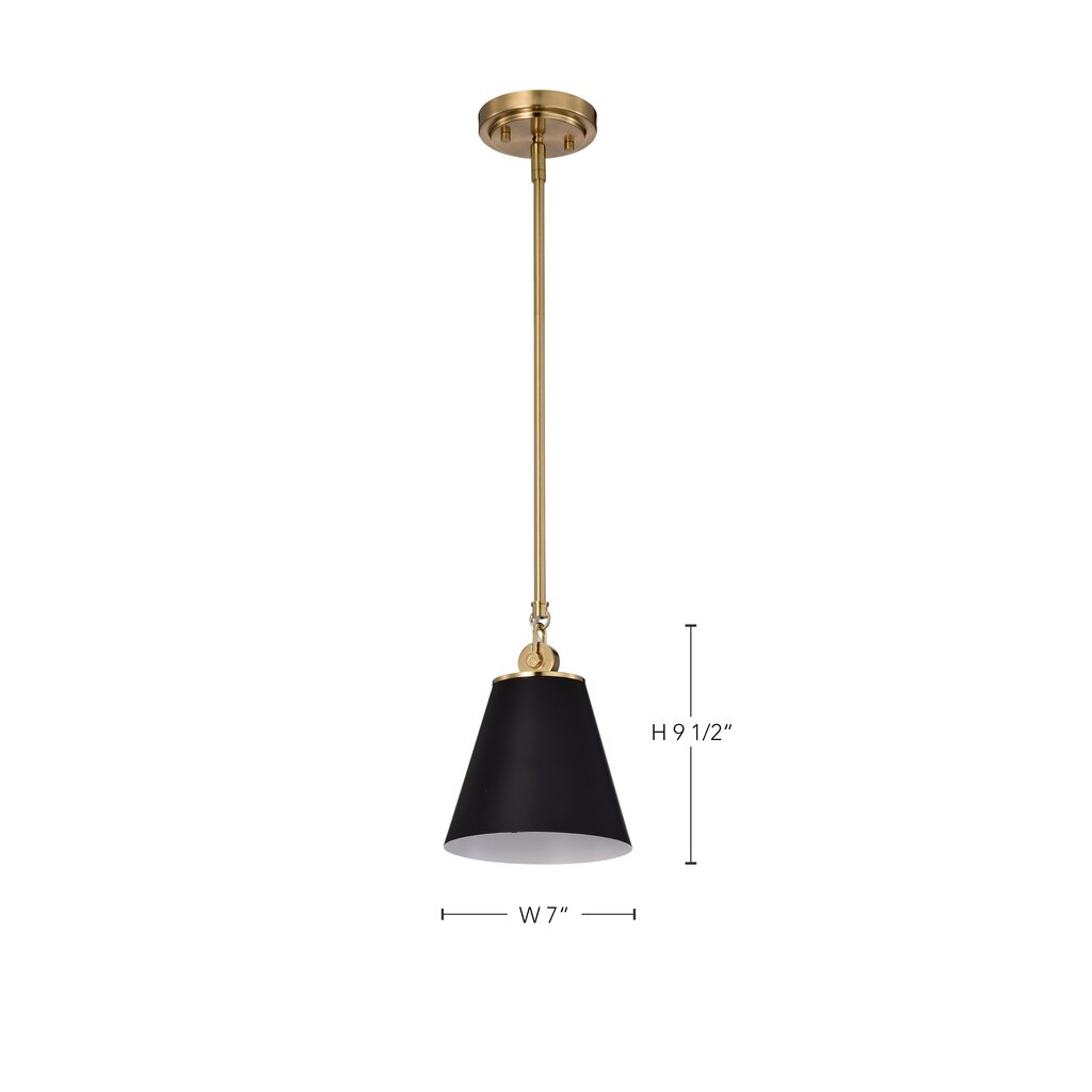 Satco 60-7408 Pendant Fixture Dover; 1 Light; Small Black with Vintage