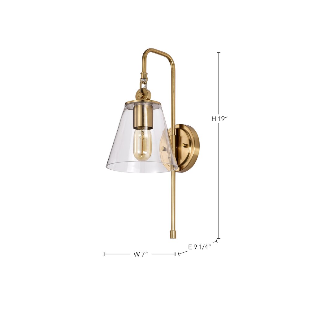 Satco 60-7449 Sconce Fixture Dover; 1 Light; Wall Vintage Brass with