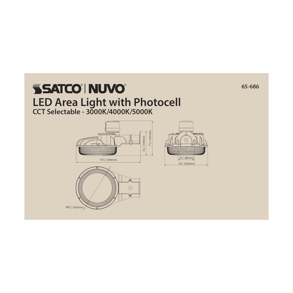 Satco 65-686 60W LED Fixture Area Light with Photocell; CCT Selectable