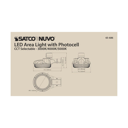 Satco 65-686 60W LED Fixture Area Light with Photocell; CCT Selectable