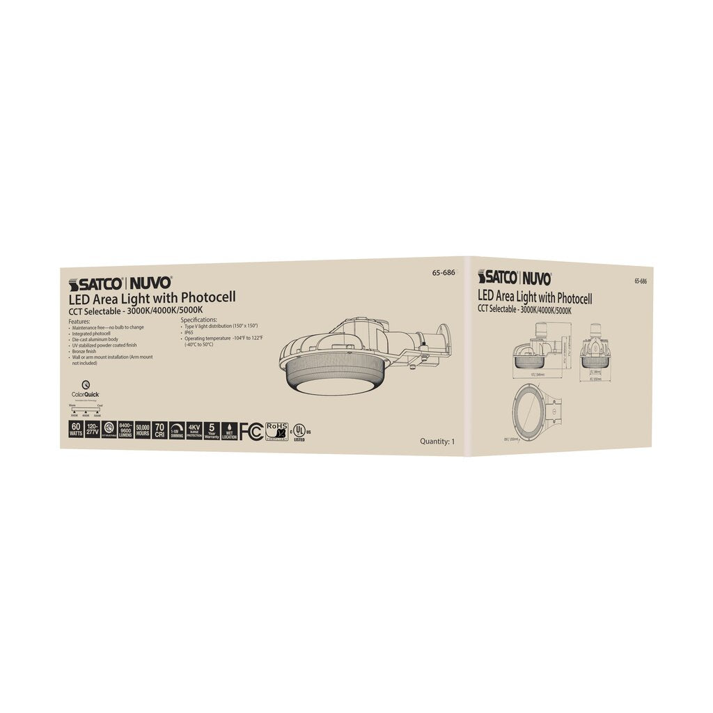 Satco 65-686 60W LED Fixture Area Light with Photocell; CCT Selectable