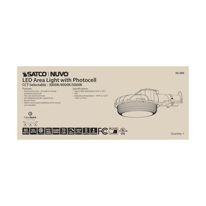 Satco 65-686 60W LED Fixture Area Light with Photocell; CCT Selectable