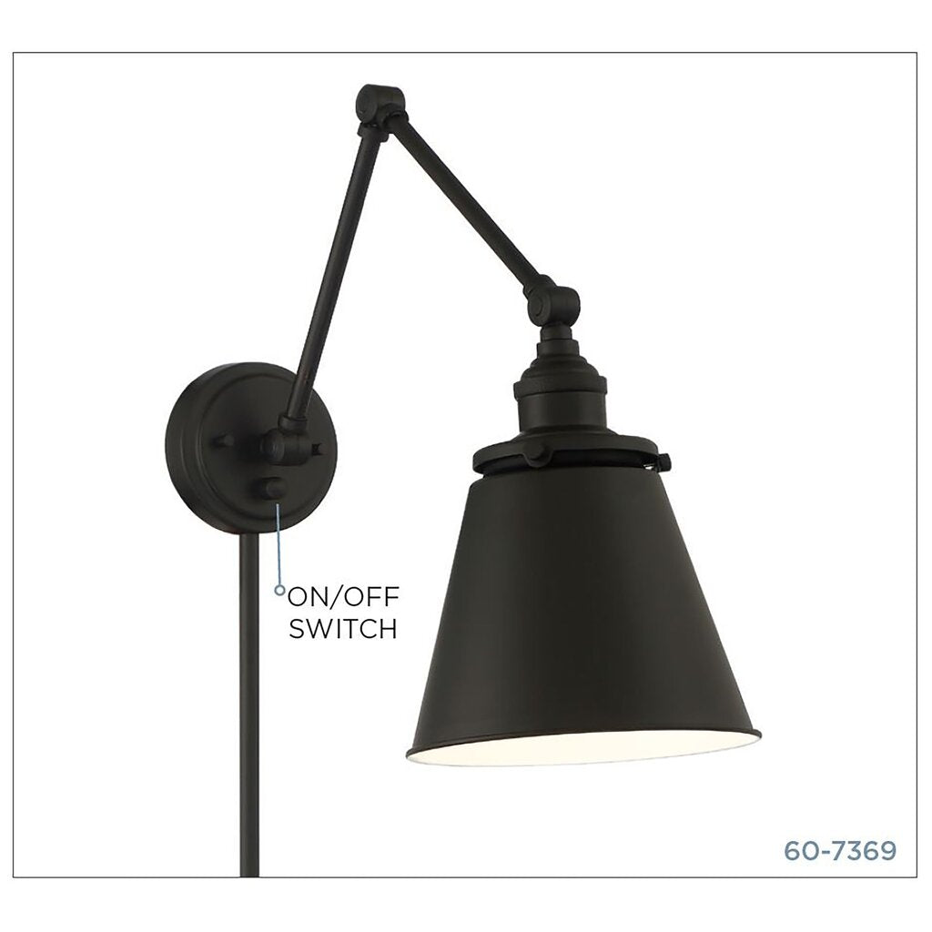 Satco 60-7369 Sconce Fixture Bayard Swing Arm Lamp; Matte Black with