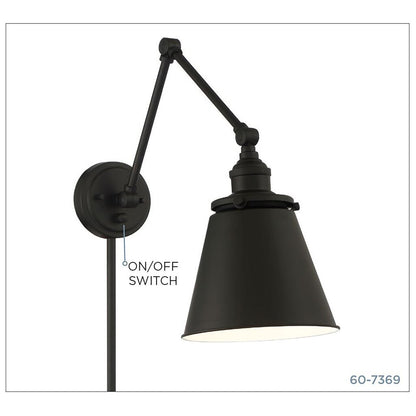 Satco 60-7369 Sconce Fixture Bayard Swing Arm Lamp; Matte Black with