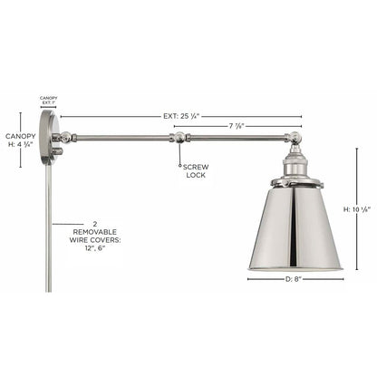 Satco 60-7368 Sconce Fixture Bayard Swing Arm Lamp; Polished Nickel