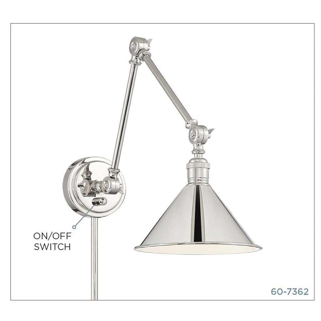 Satco 60-7362 Sconce Fixture Delancey Swing Arm Lamp; Polished Nickel