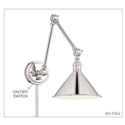 Satco 60-7362 Sconce Fixture Delancey Swing Arm Lamp; Polished Nickel