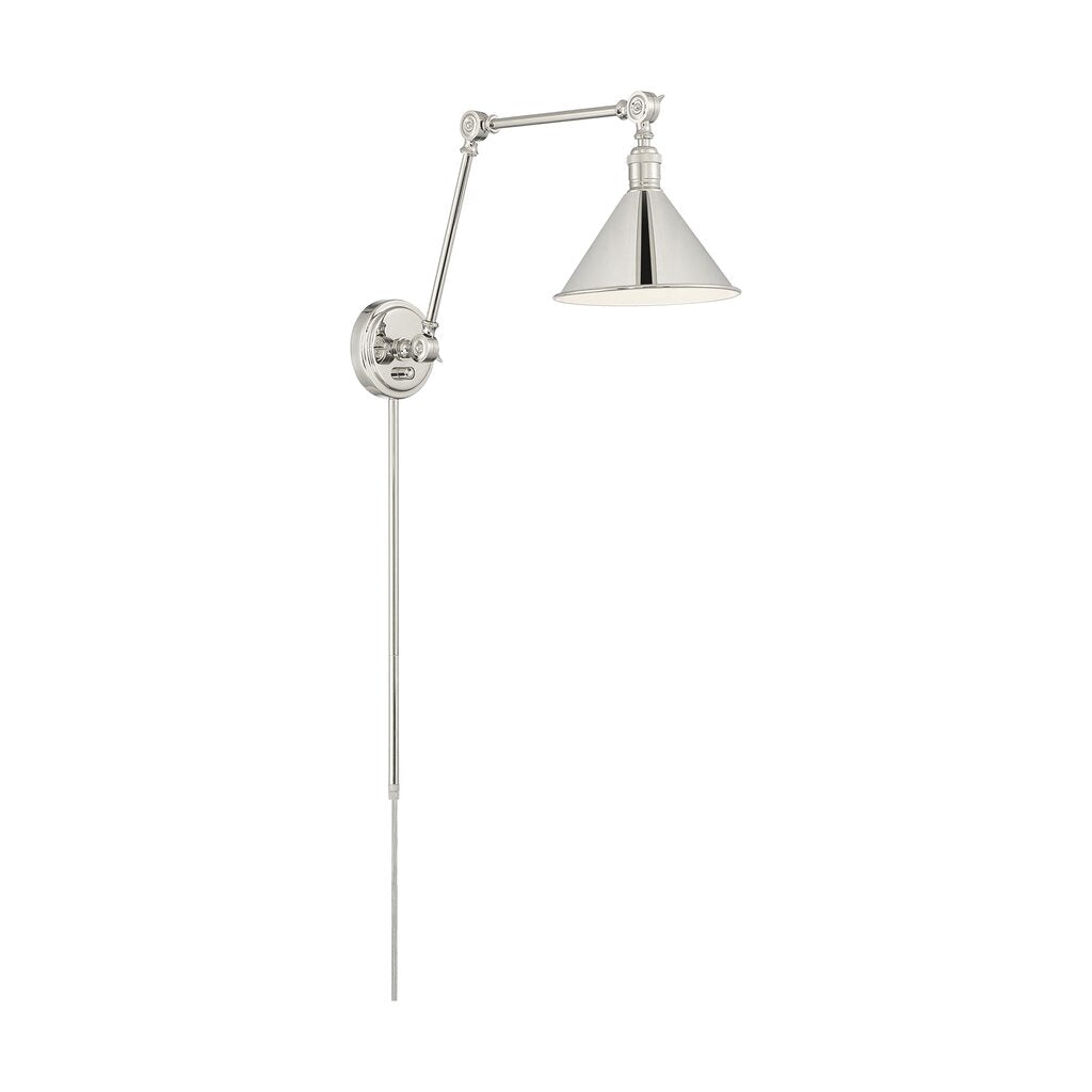 Satco 60-7362 Sconce Fixture Delancey Swing Arm Lamp; Polished Nickel