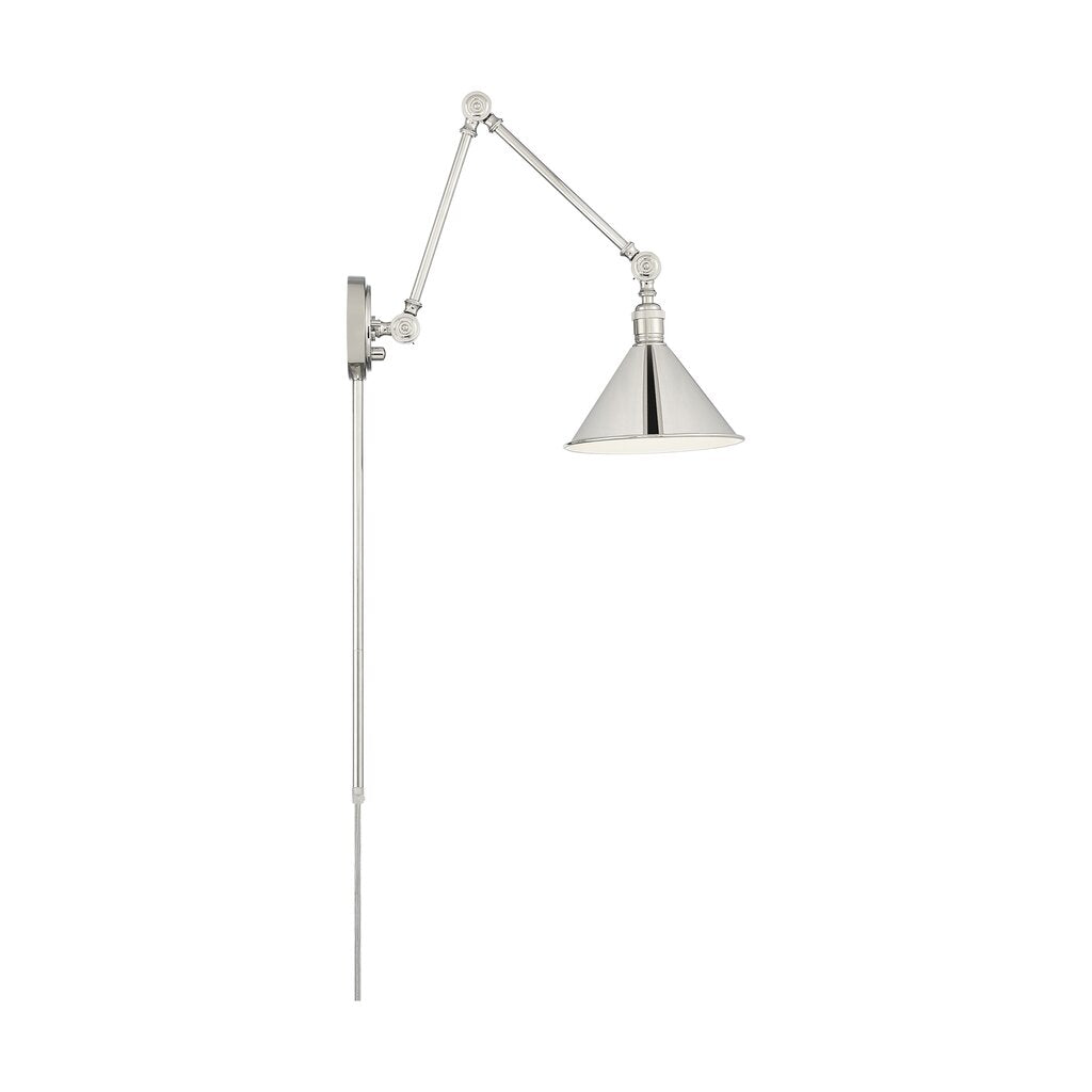 Satco 60-7362 Sconce Fixture Delancey Swing Arm Lamp; Polished Nickel