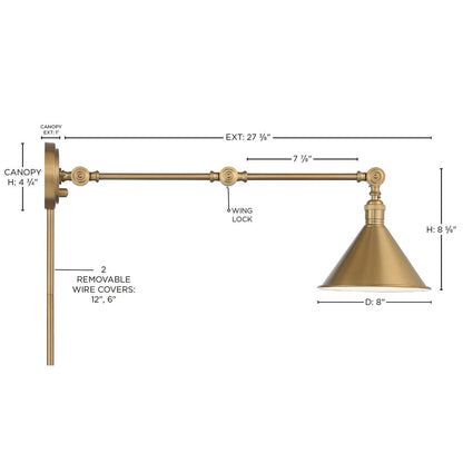 Satco 60-7361 Sconce Fixture Delancey Swing Arm Lamp; Burnished Brass
