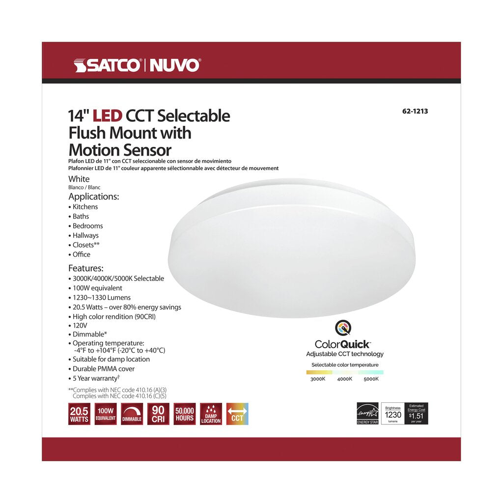 Satco 62-1213 20.5W LED Flush Mount Fixture 14 inch; Acrylic Round;