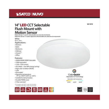 Satco 62-1213 20.5W LED Flush Mount Fixture 14 inch; Acrylic Round;
