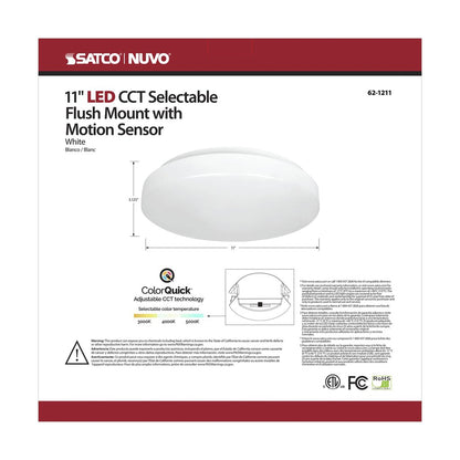 Satco 62-1211 16.5W LED Flush Mount Fixture 11 inch; Acrylic Round;