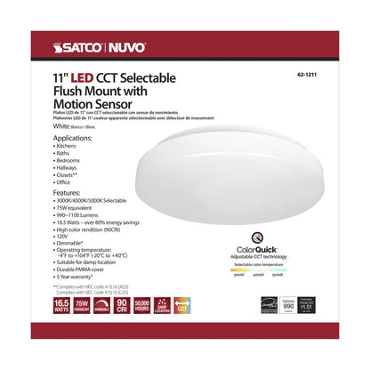 Satco 62-1211 16.5W LED Flush Mount Fixture 11 inch; Acrylic Round;