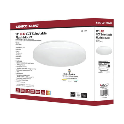 Satco 62-1210 16W LED Flush Mount Fixture 11 inch; Acrylic Round;