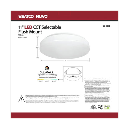 Satco 62-1210 16W LED Flush Mount Fixture 11 inch; Acrylic Round;