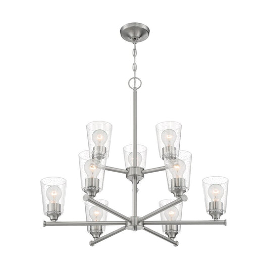 Satco 60-7189 Chandelier Fixture Bransel; 9 Light; Brushed Nickel