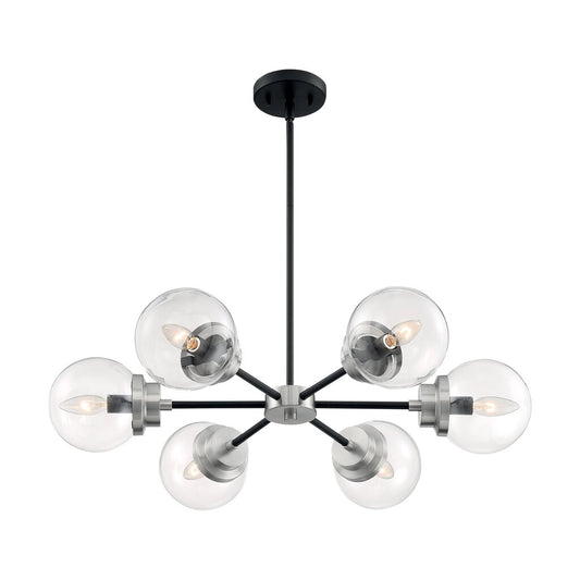 Satco 60-7136 Chandelier Fixture Axis; 6 Light; Matte Black Finish