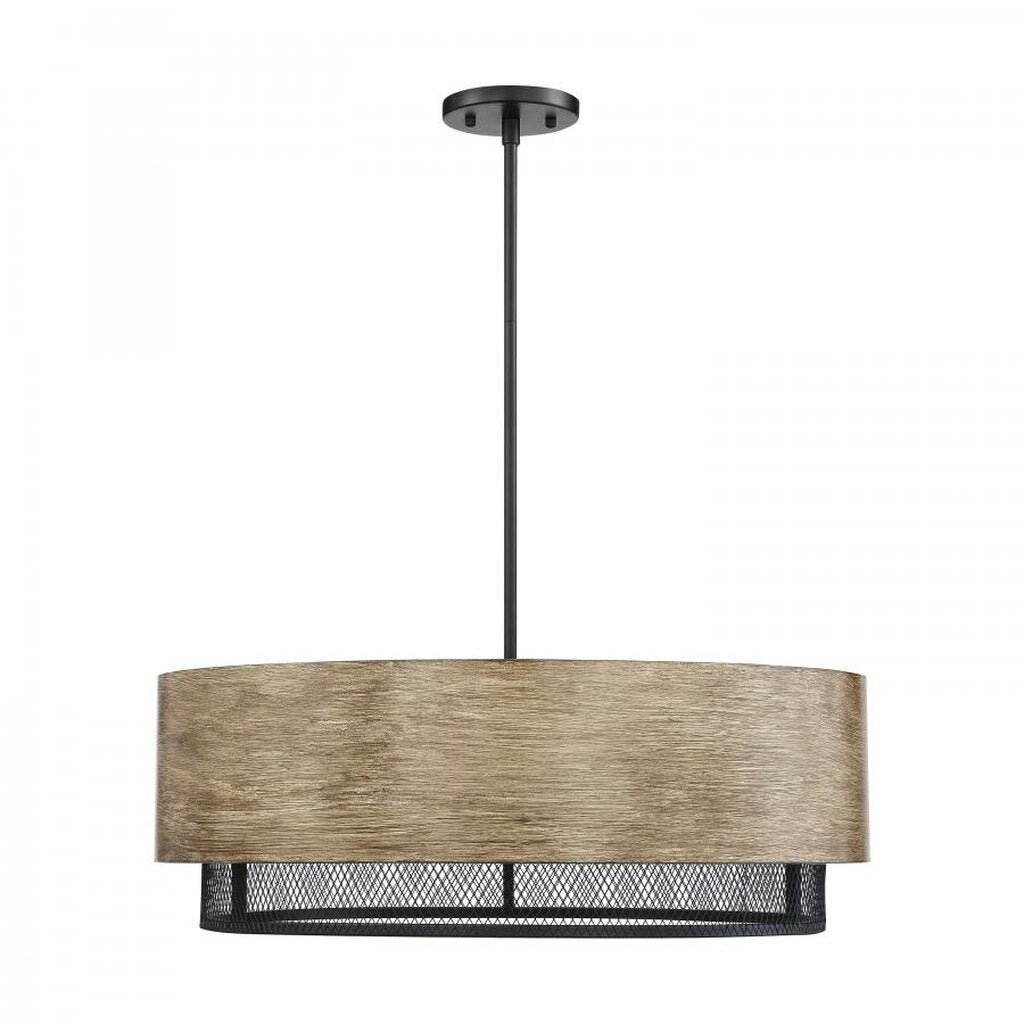 Satco 60-6980 Pendant Fixture Barrique; 5 Light; Black with Honey Wood