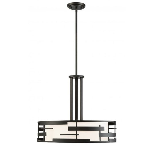Satco 60-6435 Pendant Fixture Lansing; 3 Light; with White Fabric