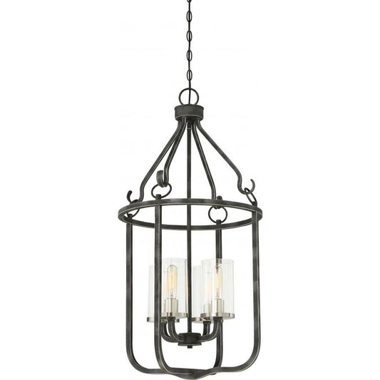Satco 60-6127 Pendant Fixture 4 Light; Sherwood Caged Iron Black with