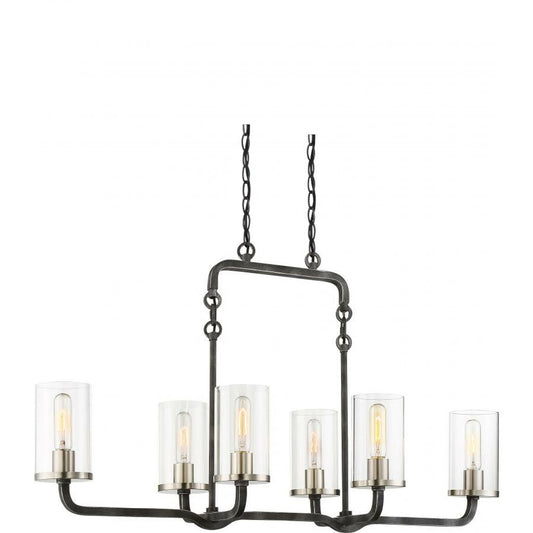 Satco 60-6124 Island Pendant Fixture 6 Light; Sherwood Iron Black with