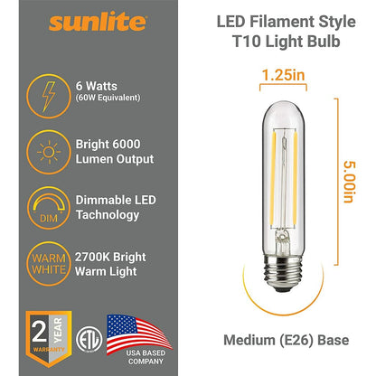12 pack - Sunlite 80611-SU 6W T10 Warm White LED Light Bulb