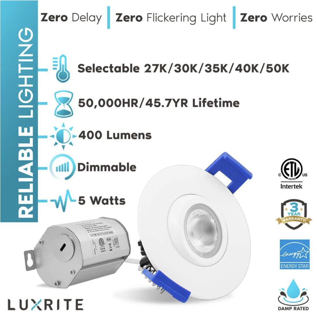 Luxrite LR23236 5W LED Dimmable Fixture 2 in. Adjustable Gimbal