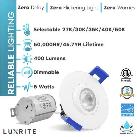 Luxrite LR23236 5W LED Dimmable Fixture 2 in. Adjustable Gimbal