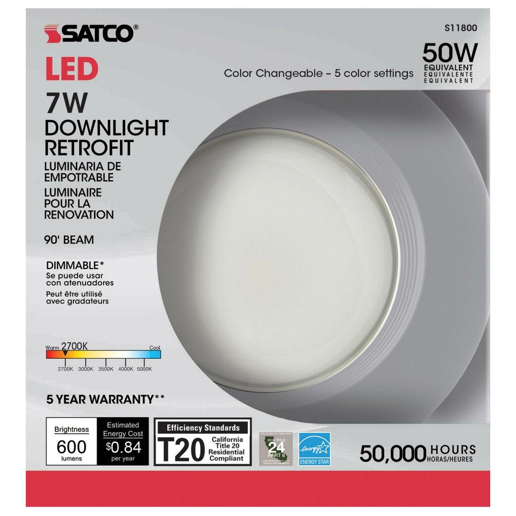 Satco S11800 7W LED Downlight Retrofit Dimmable Fixture 4"; Adjustable