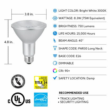 4 pack - Feit Electric PAR30LDM/930CA 12W PAR30 Long Bright White